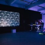 MA Degree Show live performance by Moving Image and Sound students with screen and DJ booth
