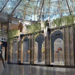 BA (Hons) Interior Design student work by Jurgita Stankuaite of a shopping mall with a structure with handbags and models in