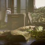 Games art and design still by Max Lock showing greenery pouring through an open window with soft sunlight